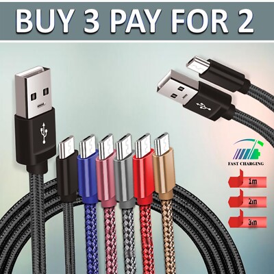 Long Braided USB Micro Fast Charging Charger Data Cable Lead 2M 3M 1M