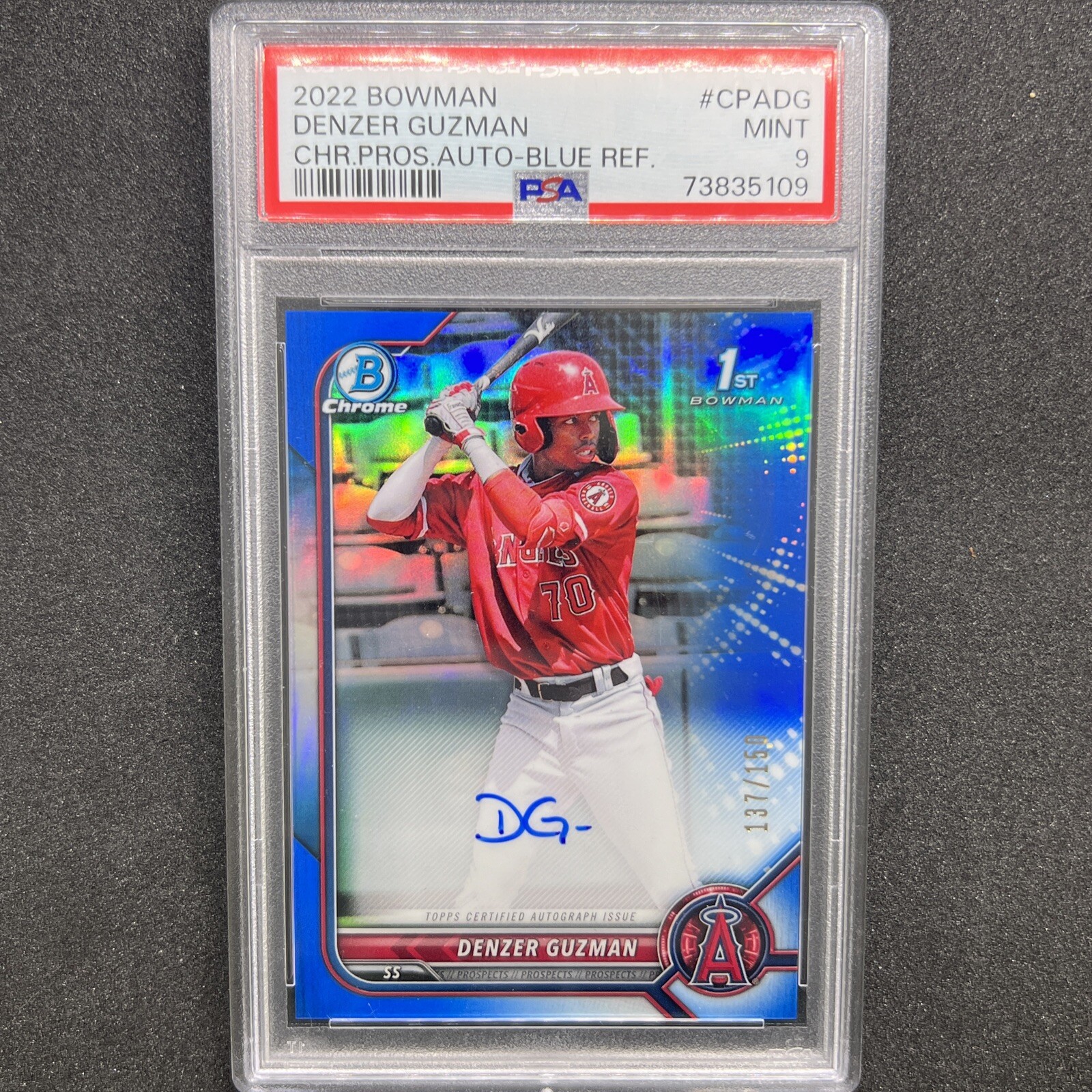 2022 Bowman Chrome 1st Denzer Guzman Blue Refractor Auto /150 RC SP PSA 9 Mint