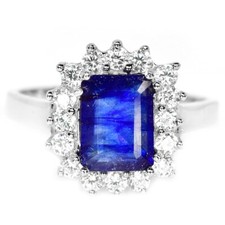 925 STERLING SILVER RING BLUE SAPPHIRE 9x 6 MM.  WHITE CZ GEMSTONE SIZE 6.5