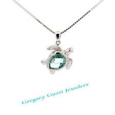 Sterling Silver Turtle Pendant With Green Crystal