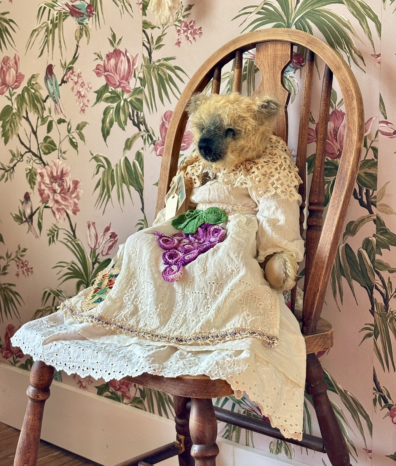 OOAK Heidi Steiner Bear Named Ina 18”Ht in Intricate Antique Dress