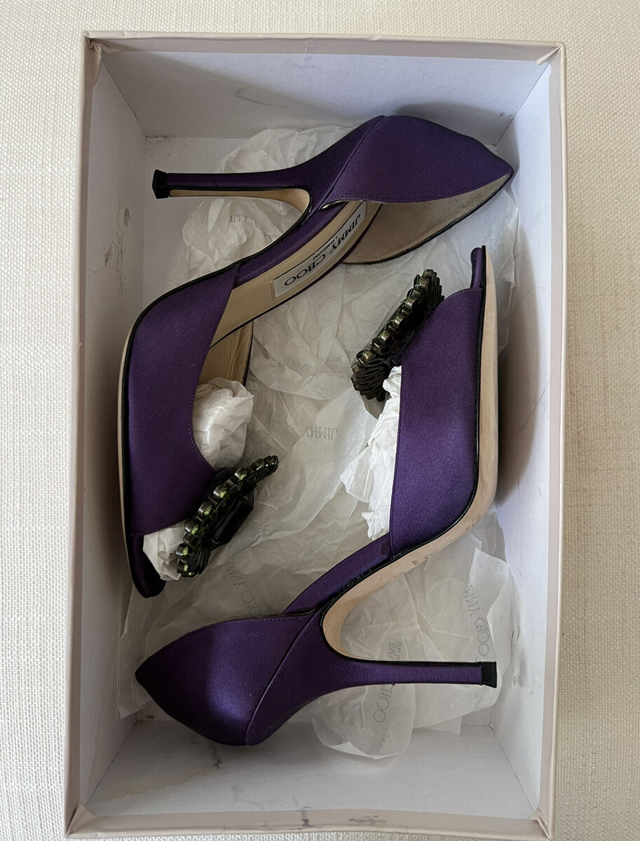 Jimmy Choo Purple Satin Jewelled Kendal Heels Size 36.5 USED Jimmy Choo Purple Satin Jewelled Kendal Heels Size 36.5 USED
