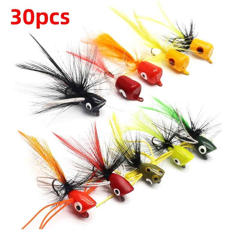 30pcs Dry Fly Files Fishing Lures Poppers Kit Bluegill Bass Panfish Trout Salmon - Image 1