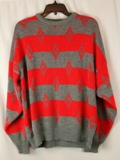 Visage Made in England UK Diamond  Striped Mens Pullover Sweater Shirt XL Vtg