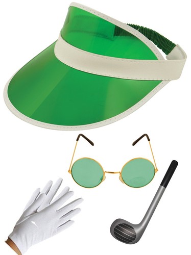 Neon Sun Visor Hat Inflatable Golf Club Gloves Round Glasses Poker Fancy Dress - Picture 2 of 18