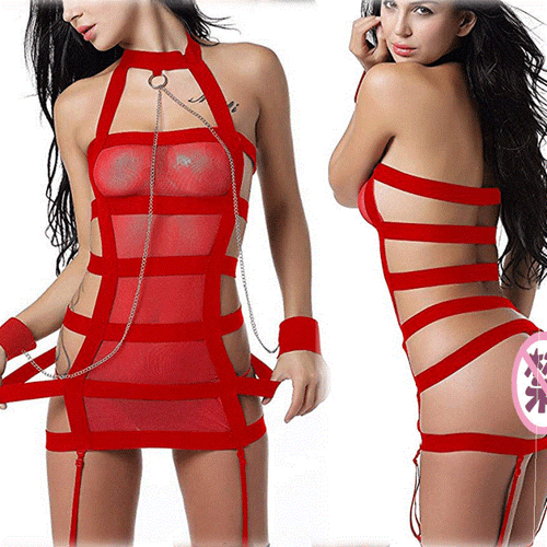 Costume donna sexy lingerie fascia body vestito pezzo unico nero rosso cosplay - Foto 3 di 4