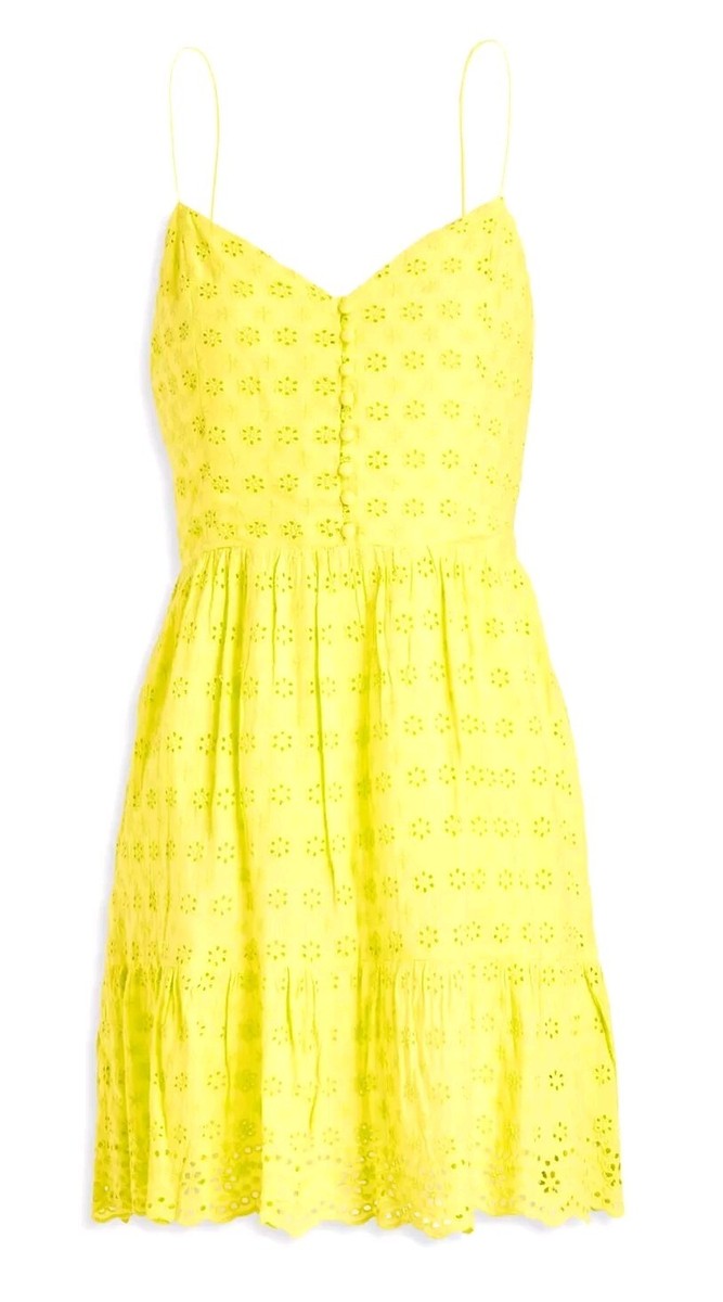 ALICE + OLIVIA FAE Gathered Broderie Anglaise Mini Dress Lemon Sorbet Sz 8  | eBay