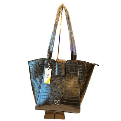 NWT CXL by Christian Lacroix Galette Wave Top Croco Tote Black | eBay
