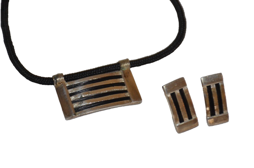 Ethiopia Necklace & earring set Silver Tone Metal Pendant Cord Ethiopian - Picture 3 of 10