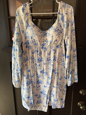 Womens Almost Famous White Long Sleeve Floral Dress Size Large