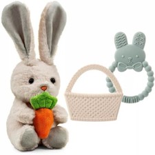 Easter Plush and Teether Baby Playset - Squeaky Bunny, Chicken, Easter Egg