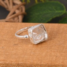 Natural Healing Gemstone Ring 925 Silver With Raw Crystal Quartz Gift For Her