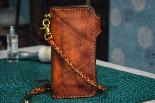 Custom Leather Biker Wallet Chain Handmade Leather Wallet Bifold Wallet Gift X20 - Picture 3 of 4