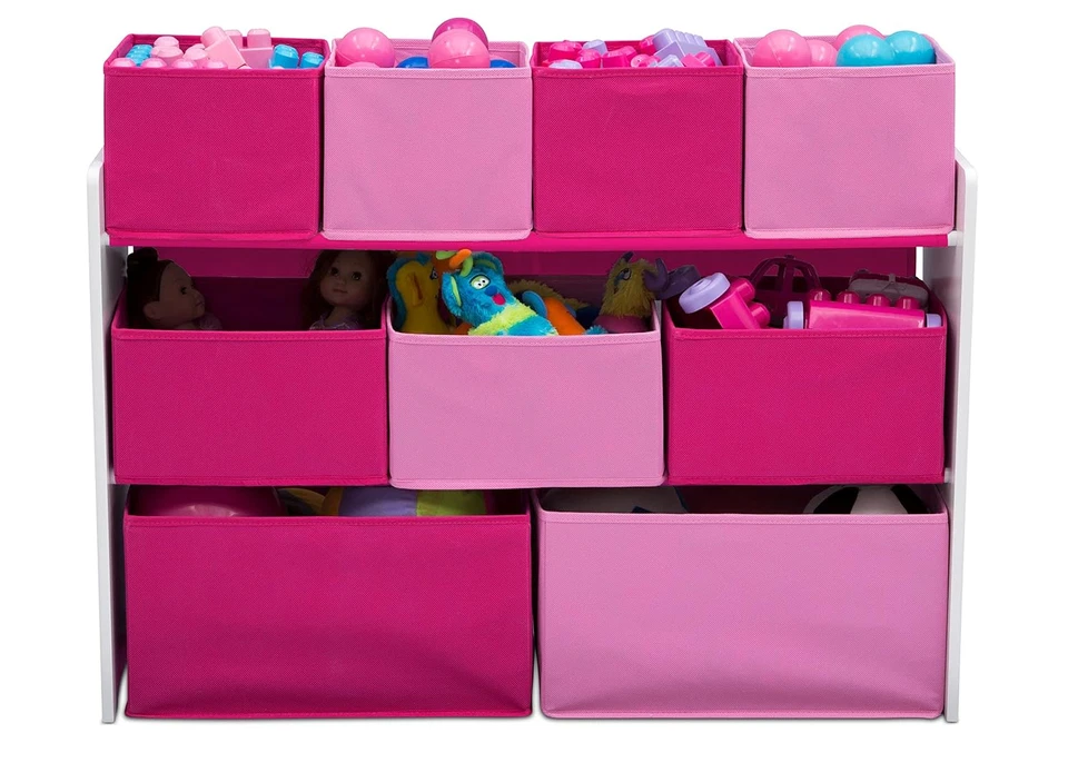 Organizador de brinquedos Delta Children Deluxe multibanco com caixas de armazenamento, caixas brancas/rosa - Imagem 2 de 4