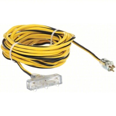POWER FIRST Lighted Extension Cord: 50 ft Cord Lg, 12 AWG Wire Size, 12/3, SJTW,