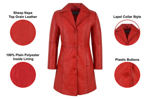 Ladies TRENCH COAT Jacket Red Classic Knee-Length Designer Lambskin Coat 3457 - Picture 2 of 9