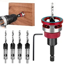 4x M2 HSS Countersink Drill Bit Set 82°4-Blades+Low Friction Depth Stop for Wood