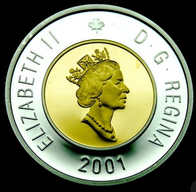 2001 Canada Canadian $2 Toonie Silver Proof Coin 24K gold inlay 8.17g = 0.263 Oz
