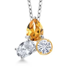 925 Sterling Silver and 10k Yellow Gold Citrine White Topaz and White