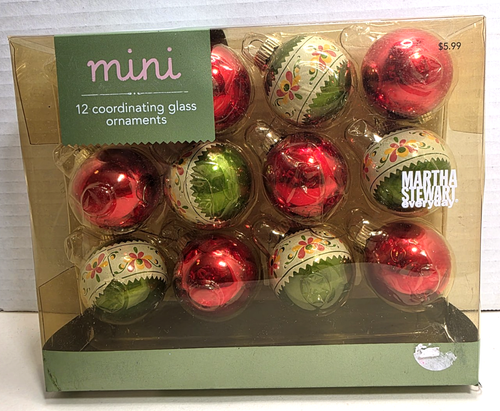 Martha Stewart Everyday 12 Mini Glas Weihnachtsschmuck unbenutzt in Box NOS 2007 - Bild 1 von 14