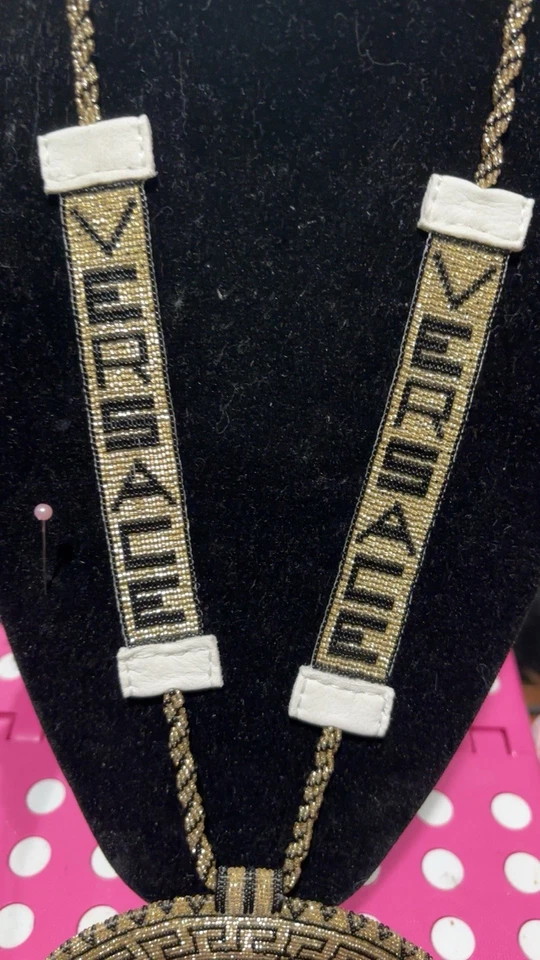 Handmade prison Versace Medallion, White leather, Versace beaded chain/fringe - Image 3 of 4