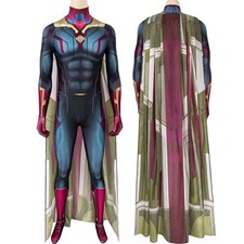 The Avengers Infinity War Vision Cosplay Costume Wanda Vision Jumpsuit Cloak US
