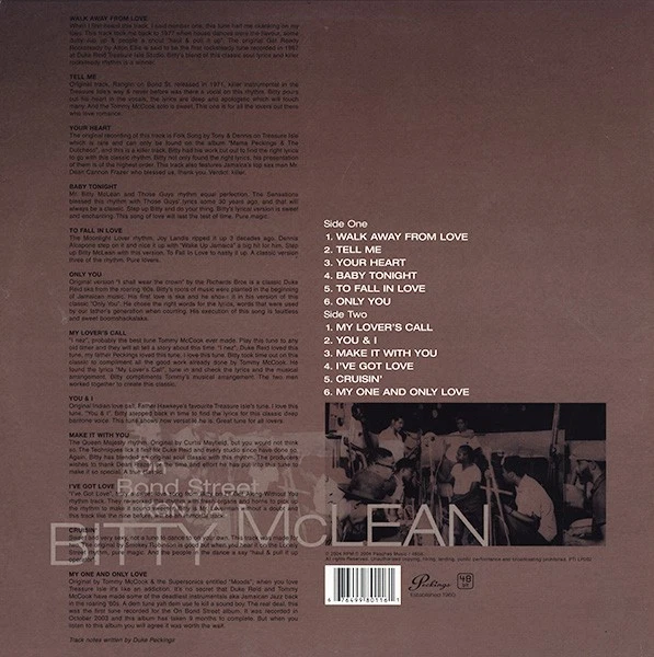 Bitty Mclean & The Supersonics - On Bond Street Kgn. JA. (LP) (Very Good Plus (V - Image 3 of 4