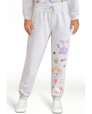 Hello Kitty and Friends Sweatpants Womens Large Gray Scribble Melody Kuromi New