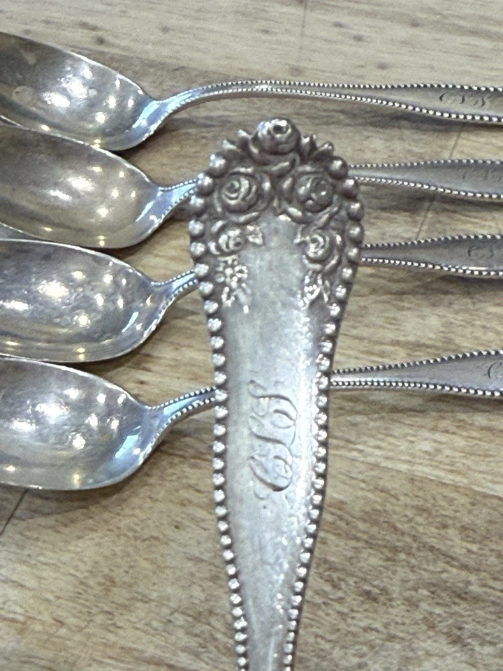 Gorham Lancaster Sterling Silver Spoons 5 7/8”, Set Of 5 Monogramed 1897 Antique - Image 2 of 4