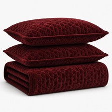 Lugano Oversized Velvet Quilt Set - All Season, Extra Large, 3 Piece Queen Size