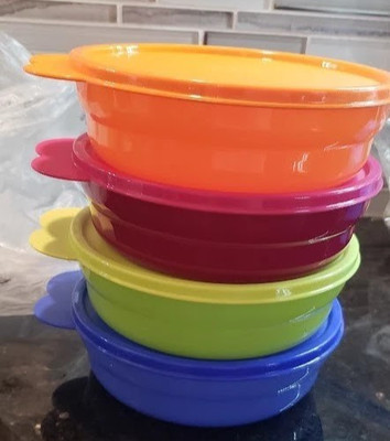  Brand New Tupperware Microwave Reheatable Cereal Bowls Set Of Four~Multicolor*