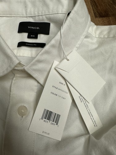 Vince Men's White Stretch Oxford L/S Medium Cotton Lyocell Elastane - Picture 10 of 11