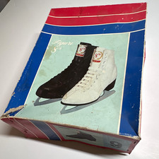 Men&rsquo;s Vintage Black Figure &ldquo;8&rsquo;s&rdquo; Ice Skates Size 9 Lace-Up Leather Stiff w/ Box