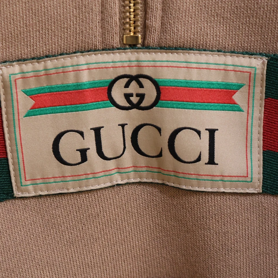 READ Gucci web accent beige GG green red stripe cotton hoodie sweater 2021 US M - Image 4 of 4