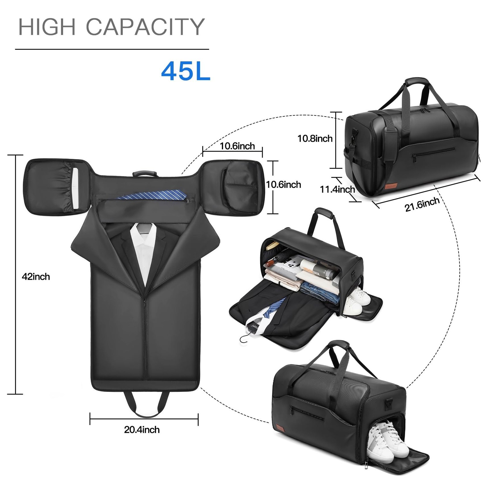 Garment Duffle Bags for Travel,Moulyan Convertible Garment Bag with Shoe Comp...