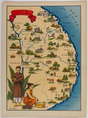 PICTORIAL MAP OF SOUTHERN LAOS AND ANNAM / Laos Annam Région Sud 1943