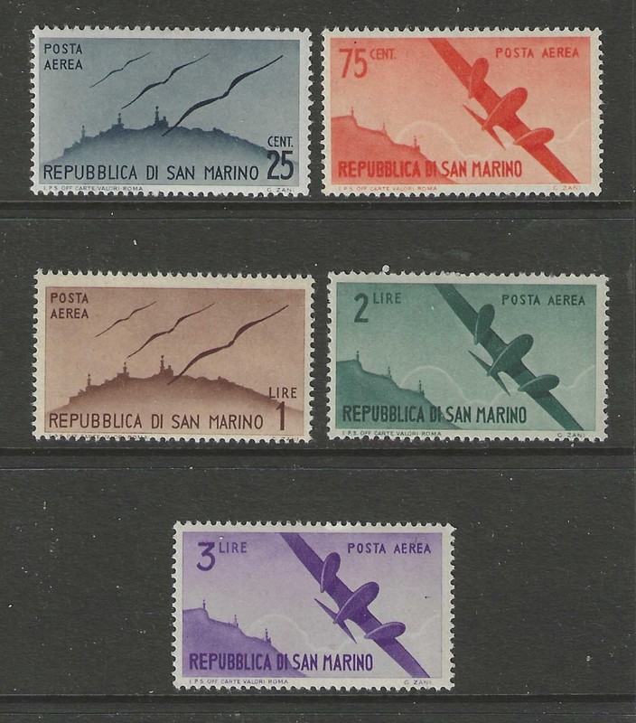 1946 SAN MARINO  short set Air Mail issues  mint*