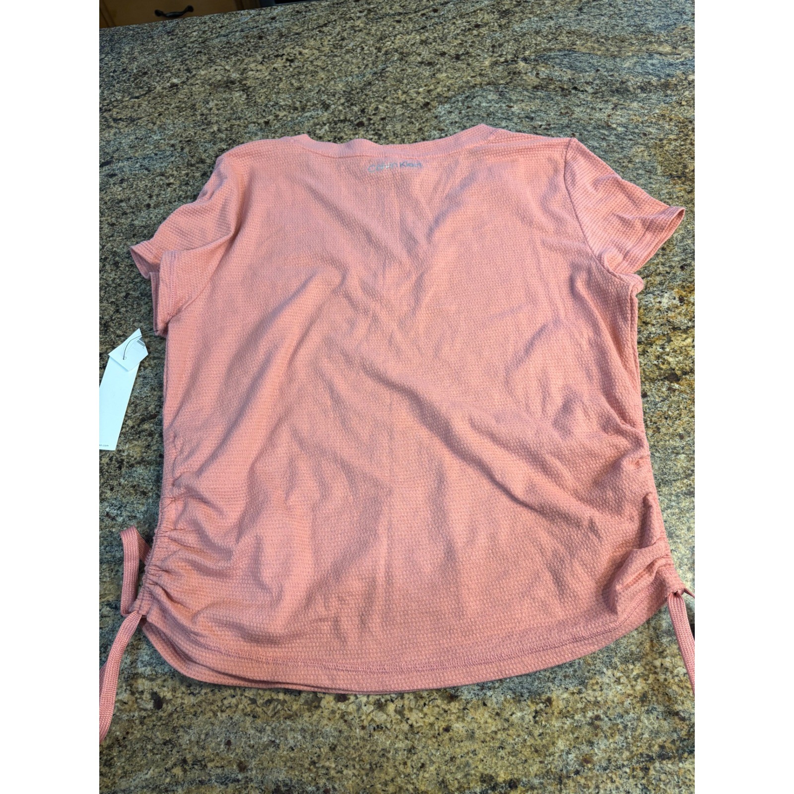 NWT Calvin Klein Performance Womens V-Neck Ruched Side Waffle Knit Top Pink L thumbnail 6