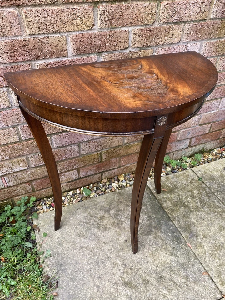 Bevan Funnell Reprodux Three Legged Yew Half Circular Lamp/Console Table - Image 2 of 4