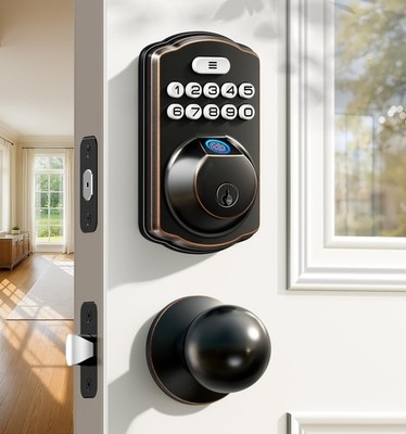 Fingerprint Door Lock with 2 Knobs - Keyless Entry Door Lock with Handle, Ele...