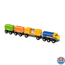 BRIO 33982 3-Wagon Cargo Train - Wooden Toy w/ Containers Engine