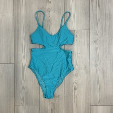 Aerie Shine Rib Voop Cheeky One Piece Swimsuit Teal Blue Size Small