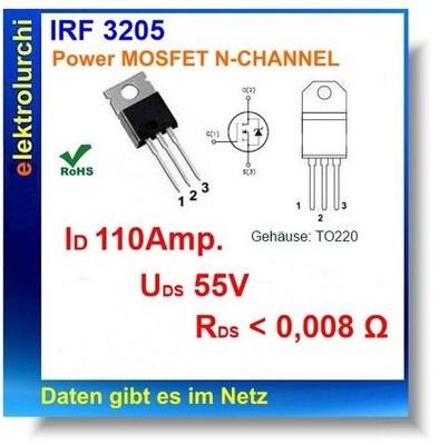 IRF3205   Leistungs-MOSFET N-Kanal, 55V, 110A, TO-220 3St.