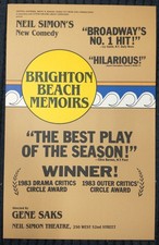 Brighton Beach Memoirs - Broadway Theater Window Card Poster 14x22