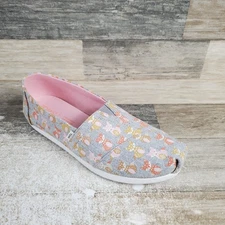 Toms Alpargata Women Shoes Sz 6 Drizzle Gray Melange Twill Fox Print Canvas Flat