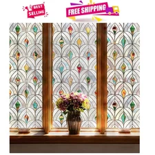 Elegant 3D Stained Glass Window Film - UV Blocking & Privacy, 17.3 x 47.2in