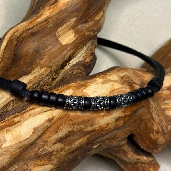 Herrenkette Lederkette Surferkette Halskette Edelstahl Damenkette Bikerschmuck-image