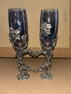 fellowship foundry pewter and Glass Champagne Flutes Vine Designs Set of 2