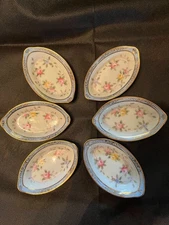Nippon Open Salt Cellars Set Of 6 Blue Floral Vintage Hand-painted Porcelain