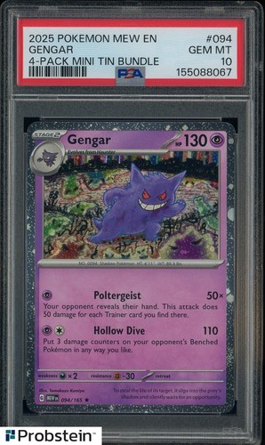 2025 Pokemon MEW EN 4-Pack Mini Tin #094 Gengar PSA 10 GEM MINT